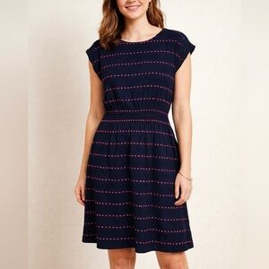 LOFT Navy Embroidered Dot Short Sleeve Dress – Elastic Waist